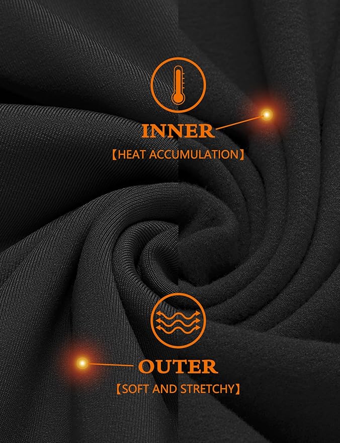 URRU Thermal Underwear for Men High Stretch Fleece Lined Long Sleeve Crewneck Thermal Shirts Base Layer Top Men Cold Weather