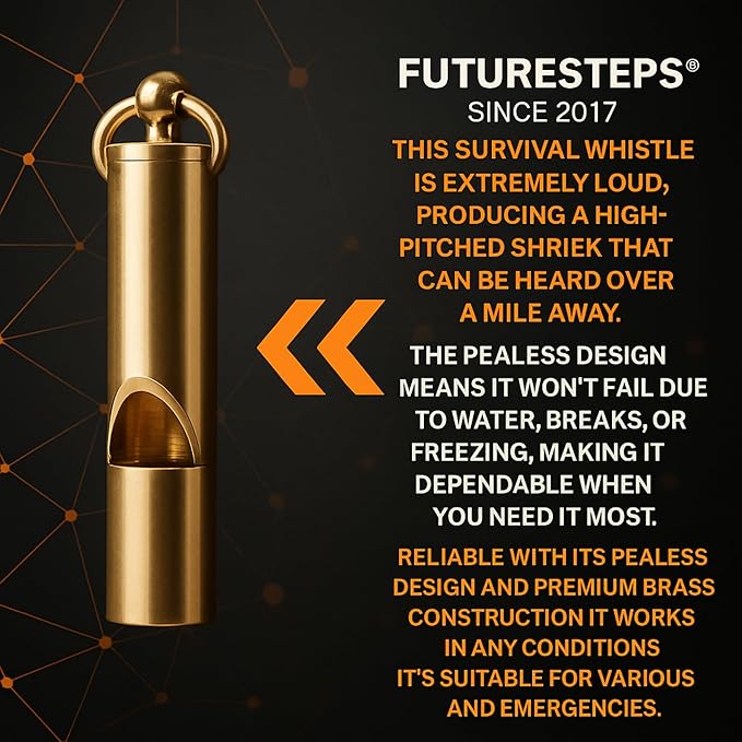 Loudest Brass Whistle Best Premium Emergency Whistle 125db+ One Piece Outdoor Survival Whistle On Key-Chain or Hang Around Your Neck and Carry it Anywhere!