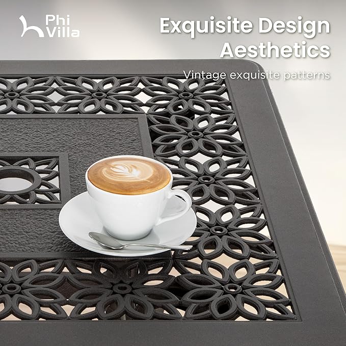 PHI VILLA Cast Aluminum Patio Bar Set with 2 Outdoor Swivel Bar Stools & 42" Pub Bar Height Table (1.96" Umbrella Hole), All Weather Furniture Bistro Table Chairs Set for Lawn, Garden