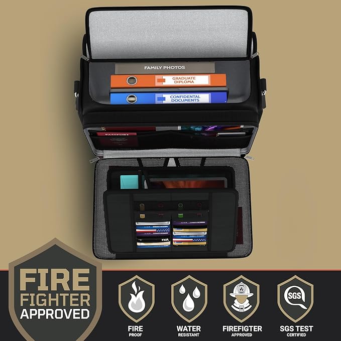 FIRESHIELD PRO Fireproof Document Bag – Portable Briefcase with Shoulder Strap, Tablet, Laptop & Card Organizer – Water Resistant, Multi-Pocket Storage for Travel, Home or Office – 17" x 12.5" x 7.2"