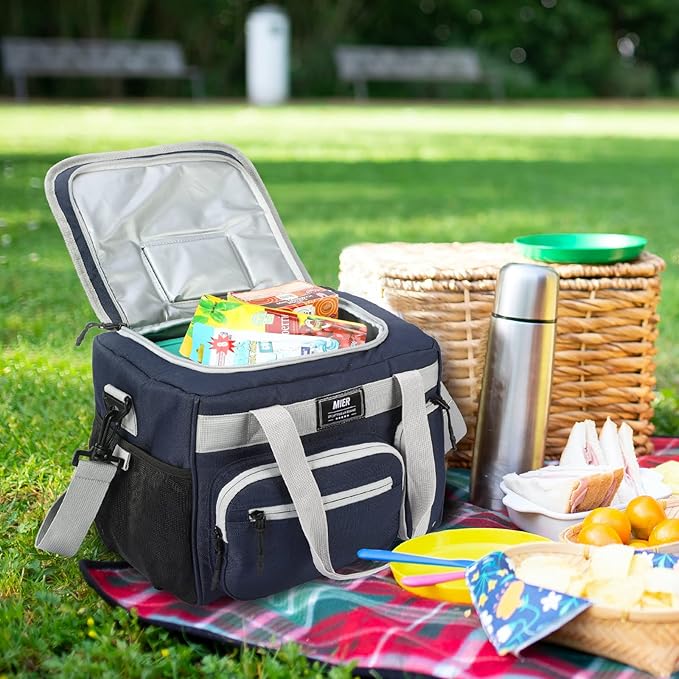 MIER Leakproof Insulated Cooler Lunch Bag for Adult Men Women 30 Can Cooler Bag with Top Flip Lid, 18L, Multiple Pockets (Dark Blue-No Luggage Strap)