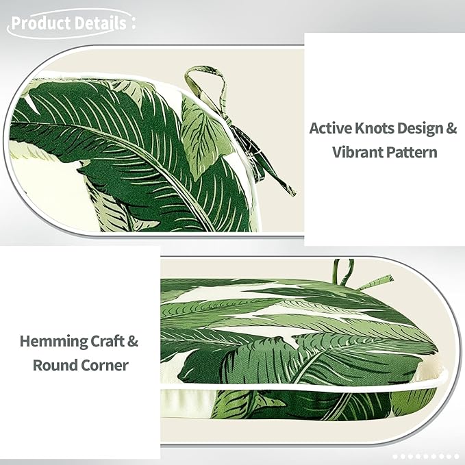 Indoor/Outdoor Chair Cushions 16x17 Inch, Patio Chair Cushions with Ties, All Weather Seat Cushions for Patio Furniture Home Garden Chair Use, Set of 4, Swaying Palms Green