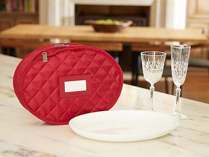 Covermates Keepsakes - Serveware Storage - Padded Protection - ID Window - Stain Resistant - Machine Washable - China Storage, Red