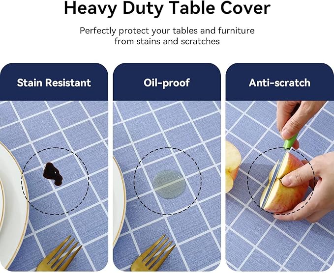 Romanstile Rectangle Plastic Tablecloth, 100% Waterproof Oil-Proof Checkered PVC Table Cloths, Heavy Duty Vinyl Table Covers for Dining, Camping, Picnic, Outdoor - 54 x 108 Inch, Blue