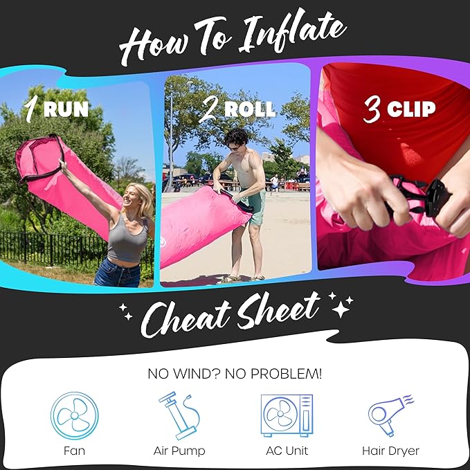 Nevlers Inflatable Lounger | 210T Polyester Inflatable Chair | No-Pump Blow Up Couch | Camping Couch Air Sofa Bed w/ 450 lbs. Cap., Pockets & Matching Bag | Use as Inflatable Couch for Adults & Kids