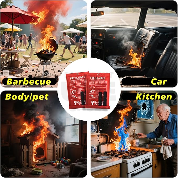 Smilco Emergency Fire Blanket for Home & Kitchen - 40x40 Flame-Retardant Fiberglass Fire Suppression Blankets, 1-Pack for Bedroom, Camping, BBQ & Emergency Safety (White)