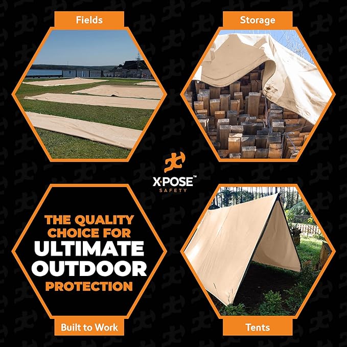 Heavy Duty Tan Poly Tarp 30' X 30' - Multipurpose Protective Cover - Durable, Waterproof, Weather Proof, Rip and Tear Resistant - Extra Thick 12 Mil Polyethylene - by Xpose Safety