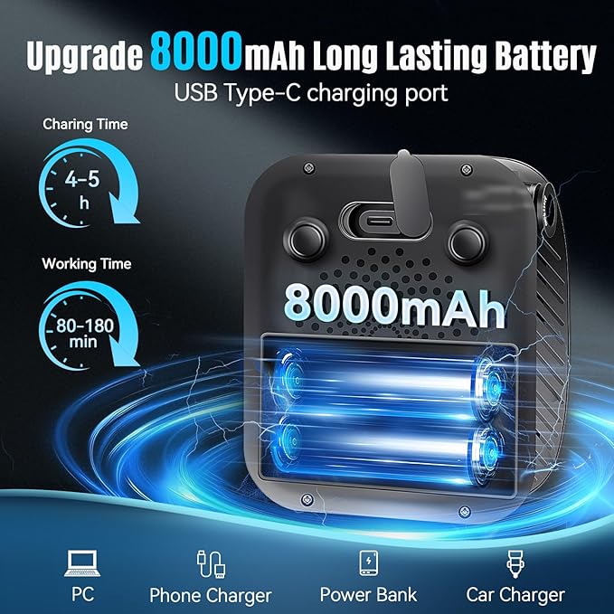 Upgraded Portable Shower with Heater, 1500W Immersion Heated, 8000mAh Rechargeable Camping Shower Pump with LED Display, IPX8 Waterproof Lightweight Outdoor Shower Pump Kit for Hiking, Travel, Car