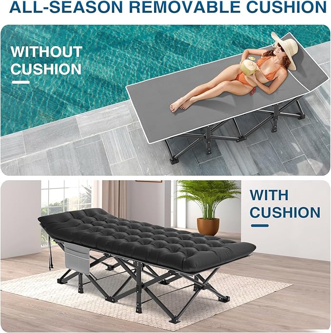 ZENPETIO Oversized XXL Folding Camping Cot, Heavy Duty Sleeping Cot for Adults with Mattress and Pillow, Portable Cot Bed with Carry Bag for Outdoor Camp Travel Home Guest Office, 78x32x18