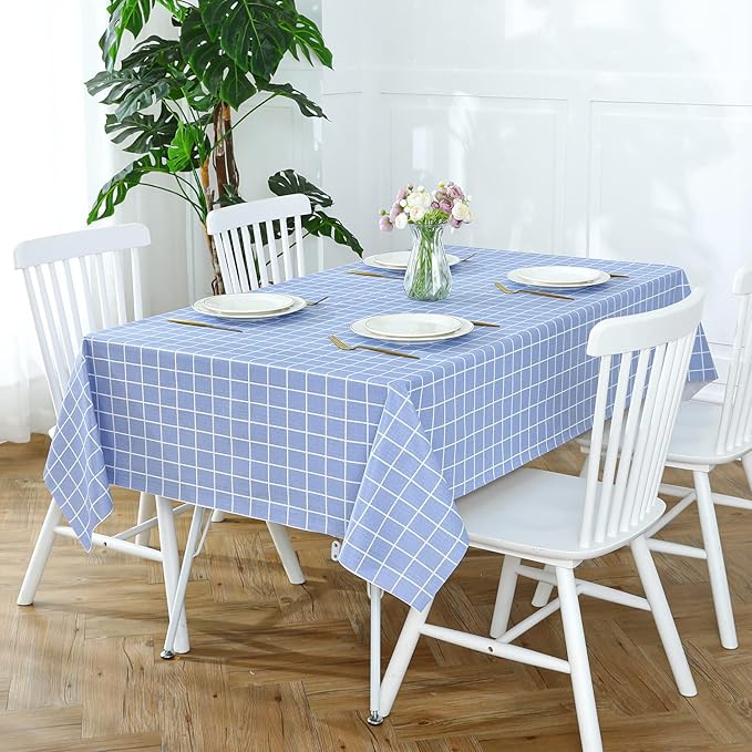 Romanstile Rectangle Plastic Tablecloth, 100% Waterproof Oil-Proof Checkered PVC Table Cloths, Heavy Duty Vinyl Table Covers for Dining, Camping, Picnic, Outdoor - 54 x 108 Inch, Blue