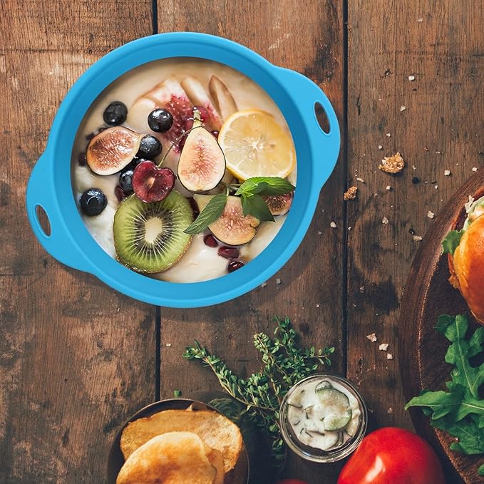 Collapsible SiliconelSalad Bowl 61oz Camping Bowl Outdoor Hiking Travel Durable Bowl for Storage and Mixing Food-Grade Silicone Food Storage Container 1 Pack (Blue)