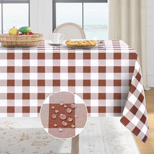 Softalker Gingham Checkered Rectangle Tablecloth - Waterproof Buffalo Plaid Table Cloth Stain Resistant Washable Table Cover for Picnic/Camping/Outdoor - Rust and White, 60 x 102 Inch