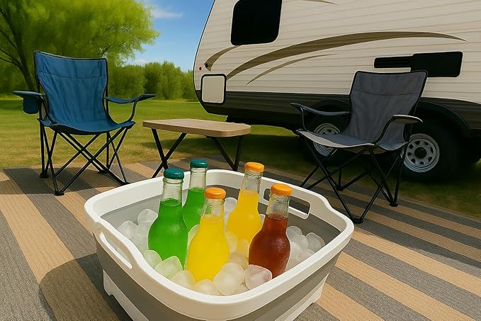 Collapsible Dish Basin - 2.4 Gal (9L) with Drain Plug – Foldable Multiuse Sink Tub for Kitchen, Camping, RV, Dishwashing & Vegetable Washing (Gray)