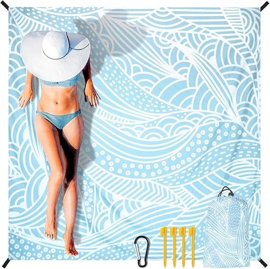 Beach Blanket Waterproof Sandproof Extra Large Beach Mat 79" X 83"/120"x108"for 1-8 Adults Quick Drying Durable Outdoor Picnic Mat for Beach Travel Camping Hiking