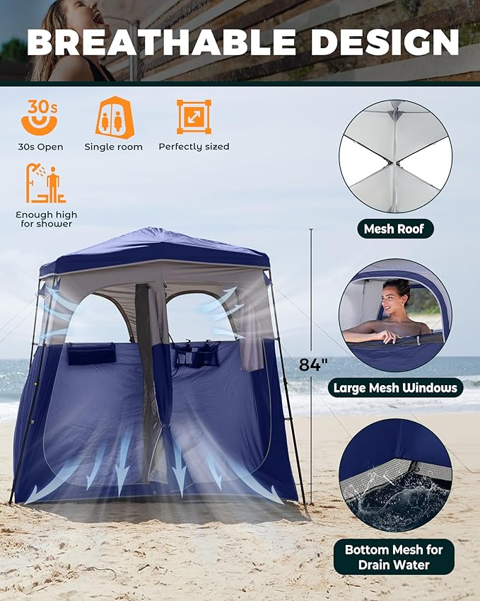 KingCamp Camping Shower Tent, Instant Portable Privacy Shelter, 1/2 Room Large Outdoor Toilet Tent with Floor, Water-Resistant, Windproof & Easy Setup for Beach, Camping & Hiking