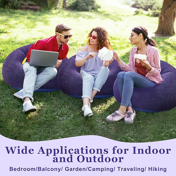 Realspring Inflatable Bean Bag Chairs Outdoor Blow up Camping Chairs Inflatable Lazy Sofa Folding Portable Bean Bag Loungers Couch for Movie Night(Blue,4 Pcs)