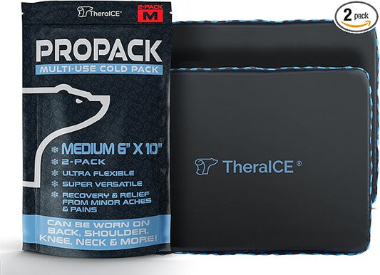 TheraICE PROpack Ice Pack for Injuries, Reusable Soft Multipurpose Cold Gel Ice Pack for Muscular Back Pain, Shoulder, Hip, Knee - Flexible Cold Compress Wrap for Minor Aches & Pains - 6 x 10-2 Pack