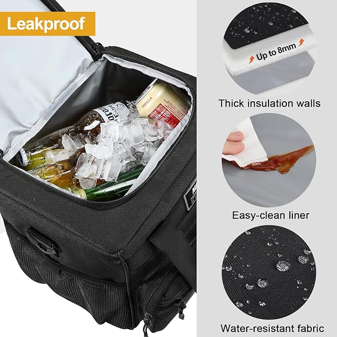 MIER Large Lunch Box for Men Women Adult Insulated Soft Sided Cooler 24 Can Leakproof Lunch Bag Collapsible for Work Travel Camping Beach, 15L (Black-No Luggage Strap)