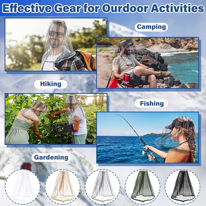 Benvo Mosquito Head Net Mesh One Piece Face Neck Fly Netting Cover from Bugs Gnats Noseeums Hat-Compatible Insect Shield for Fishing, Camping, Gardening (2pcs, Grey, Upgraded Big Net)