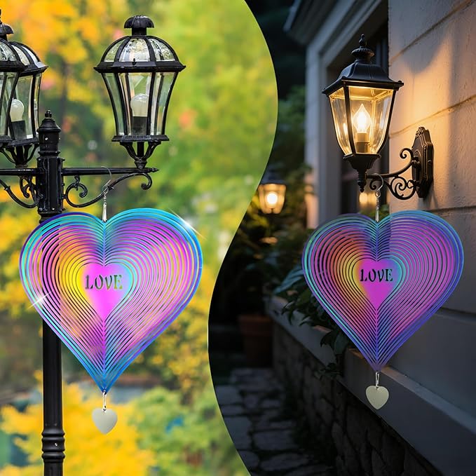 18 inch Wind Spinners Outdoor, Metal Hanging Bird Reflectors for Outside Stainless Steel Sparkly Bird Devices to Scare Birds Away from Yard Decoraction Patio Art Whirligig Love Gifts