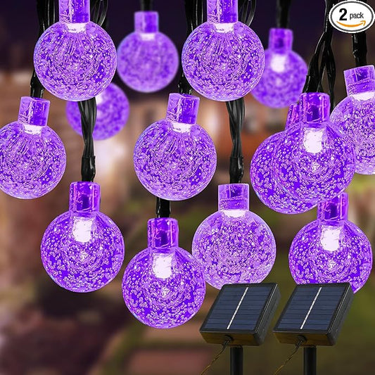 Solar Lights Outdoor Waterproof, 2 Pack Total 120LED 72FT Solar String Lights for Outside with 8 Modes, Outdoor String Lights Crystal Globe Patio Lights for Garden Yard Party Decor (Purple)