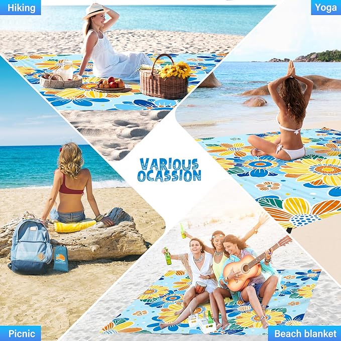 Beach Blanket Waterproof Sandproof 1-7 Adult Oversized 78 '' × 81 '' Lightweight Durable Compact Sand Free Beach Mat for Travel Camping Hiking Picnic Blanket Extra Large