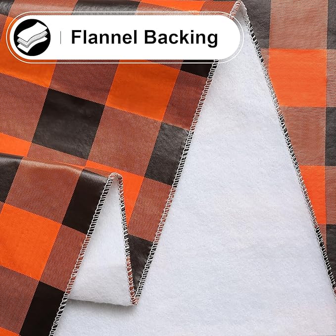 misaya Rectangle Waterproof Vinyl Table Cloth, Buffalo Flannel Backed Tablecloth, Wipeable Plastic Table Cover for Dinner, Kitchen, Picnic (52" x 70", Orange and Black)