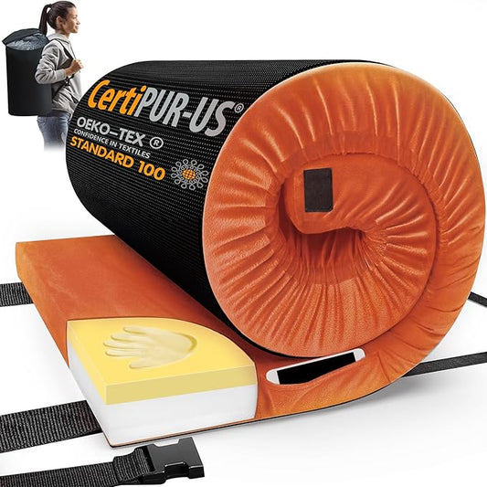 CYMULA CertiPUR-US Memory Foam Camping Mattress Pad, Portable Foam Sleeping Pad for Camping, Roll up Sleeping Mat for Adults Guest Floor Bed for Sleepover, Car, Tent SUV Cot Mattress