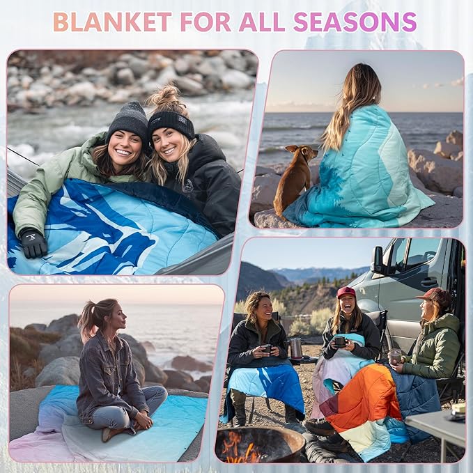 Outdoor Camping Blanket,Lightweight Down Alternative Puffy Camping Blankets Packable Waterproof Picnic Blanket Top Quilt for Sleeping Travel Stadium Hiking Cold Weather 55"x78.8"