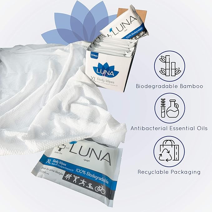 XL Wet Wipe Cleansing Body Wipes All Natural - 3 Pack Individual Pouches - Gentle & Unscented - No Rinse Bathing and Shower Wipe - Great for After Workout, Camping, Travel, Yoga, Gym