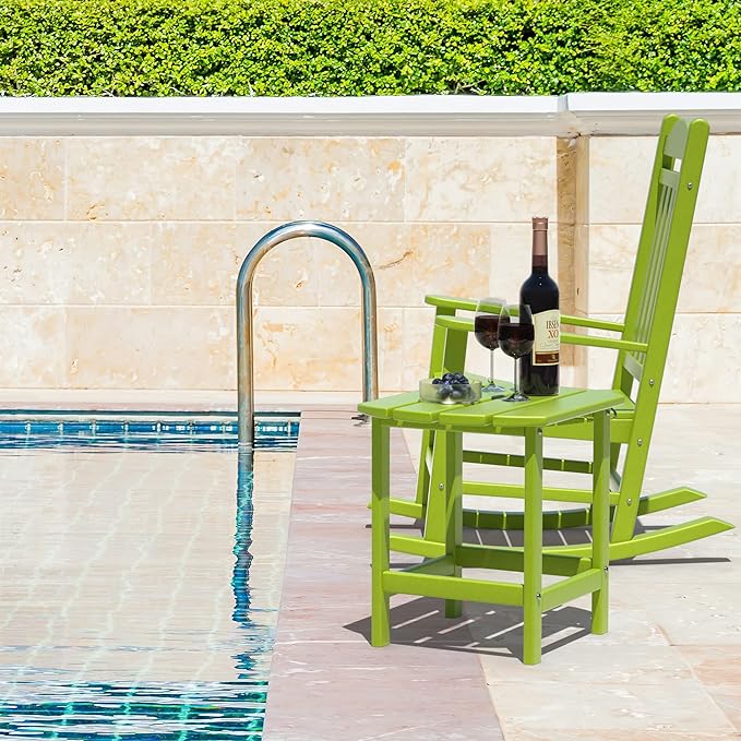 TORVA Patio Adirondack Side Table, Outdoor End Tables All-Weather Resistant HDPE Humidity-Proof Long Time Use for Deck, Lawn,Garden, Porch, Backyard End Table(Lemon Green Color-1 Tier)