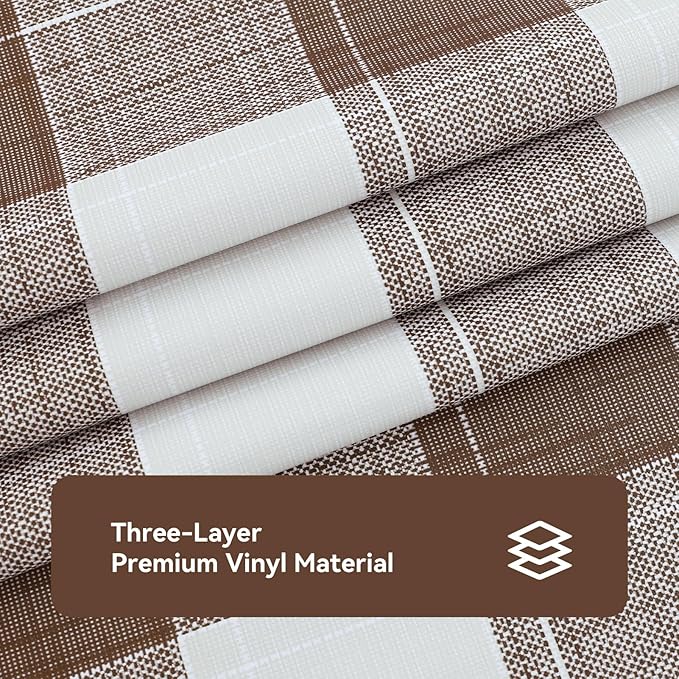 Romanstile Rectangle Plastic Tablecloth, 100% Waterproof Oil-Proof Checkered PVC Table Cloth, Heavy Duty Vinyl Table Cover for Dining, Camping, Picnic, Outdoor - 54 x 108 Inch, Brown Checkered