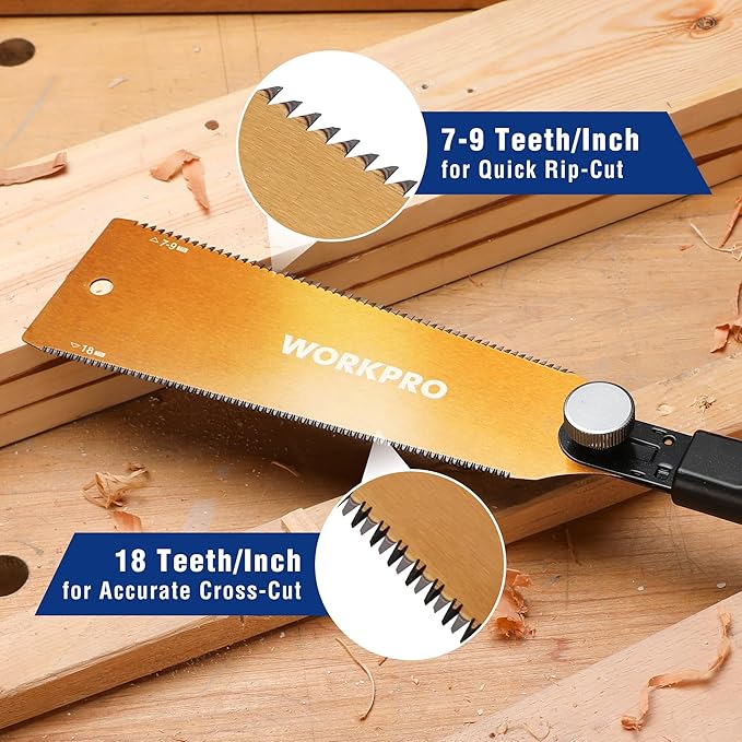 WORKPRO 8 Inch Japanese Pull Saw, Double-Edged Hand Saw for Wood Cutting with 7-9&18 TPI, SK5 Flexible Blade, Non-Slip Beech Handle for Woodworking