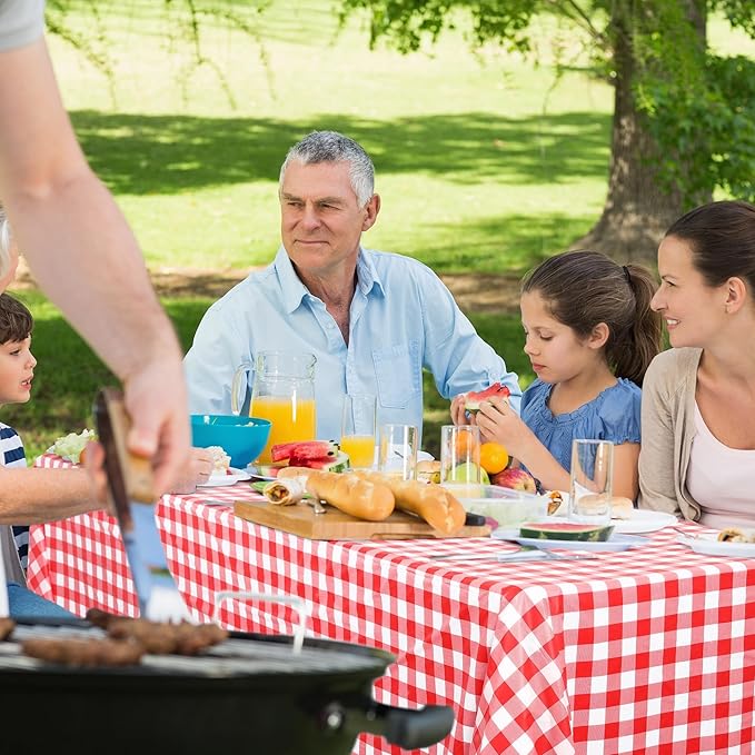 54 Inch x 300 Ft Red Checkered Plastic Table Cloth Roll Disposable Waterproof Table Cover with Easy Slide Cutter for Outdoor Picnic/Home Dining/Spring Party