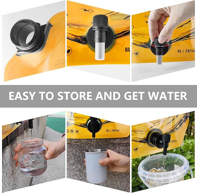 Collapsible 8L Water Storage Bag, BPA-Free Portable Folding Water Jug with Adjustable Faucet, Leakproof Emergency Water Bag for Camping, Hiking, Riding, Outdoor Sport (Orange, 1)