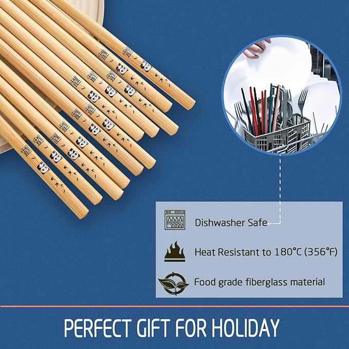 200 Pairs Bamboo Chopsticks - Reusable, Wooden, Disposable, Dishwasher Safe Bulk, 9.4 Inches with Chinese & Japanese Styles,Panda