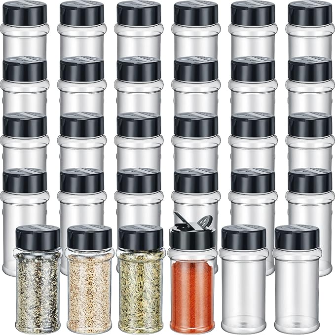 Jadive 36 Pcs Plastic Spice Jars with Shaker Lids Clear Spice Bottles Plastic Seasoning Containers Empty Shaker for Kitchen Storing Herbs Seasoning Powders Pepper Dry Goods