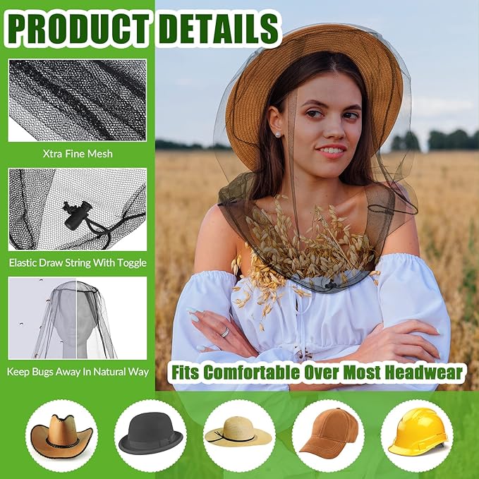 HESTYA 4 Pack Mosquito Head Net Face Mesh Protecting Net for Outdoor Hiking Camping Climbing Mosquito Fly Insects Preventing(Stylish Colors)