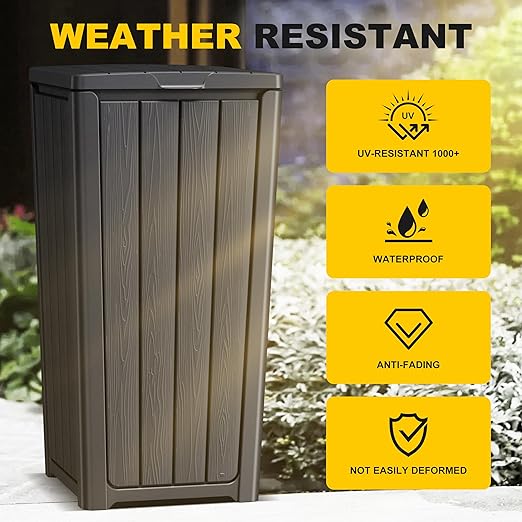 Vixzen 36 Gallon Kitchen Trash Can with Lid,Outdoor Waterproof Resin Waste Bin,Lightweight,Sturdy Garbage Bin for Patio,Kitchen,Backyard