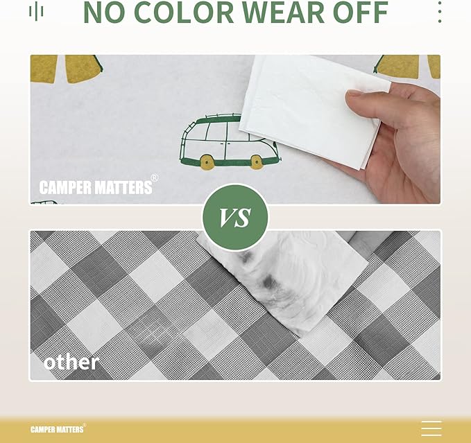 Picnic Table Cover and Bench Covers, Fitted Tablecloth Cover with Elastic Edge, Water and Oil Proof, for Outdoor, Garden, Camping, 72x28 Inch, 3 Pieces Set, Blue & White, Camping Cartoon