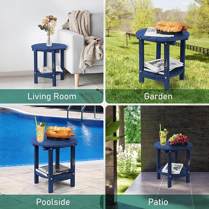 FUNBERRY Outdoor Adirondack Side Table Set of 2, 2-Tier Patio End Tables, HDPE All Weather for Outside