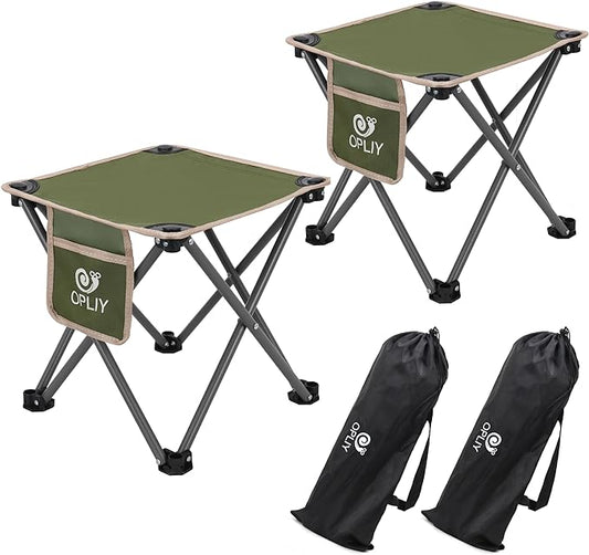 Opliy Camping Stool 2 Pack,13.5 Inch Portable Folding Stool for Outdoor Gardening and Beach Hiking Fishing,Foot Stool with Carry Bag (Green)