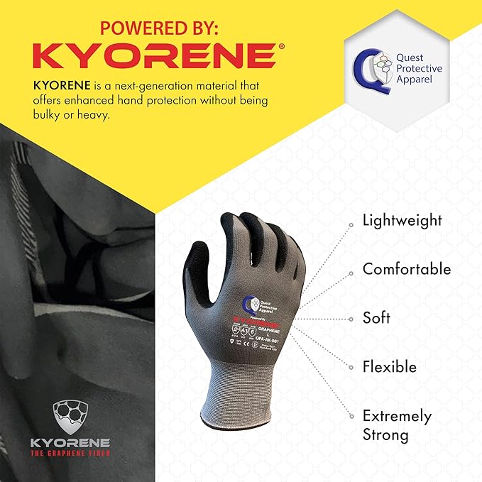 Quest Protective Apparel Cut Resistant Gloves - Puncture Resistant Cutting Gloves Work - Constructed with Graphene Technology