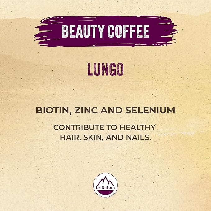 La Natura Lifestyle Beauty Coffee Pods - Lungo Roast European-Style with Biotin, Zinc & Selenium for Hair, Skin & Nails Health - Nespresso Original Line Compatible Pods - Pack of 10