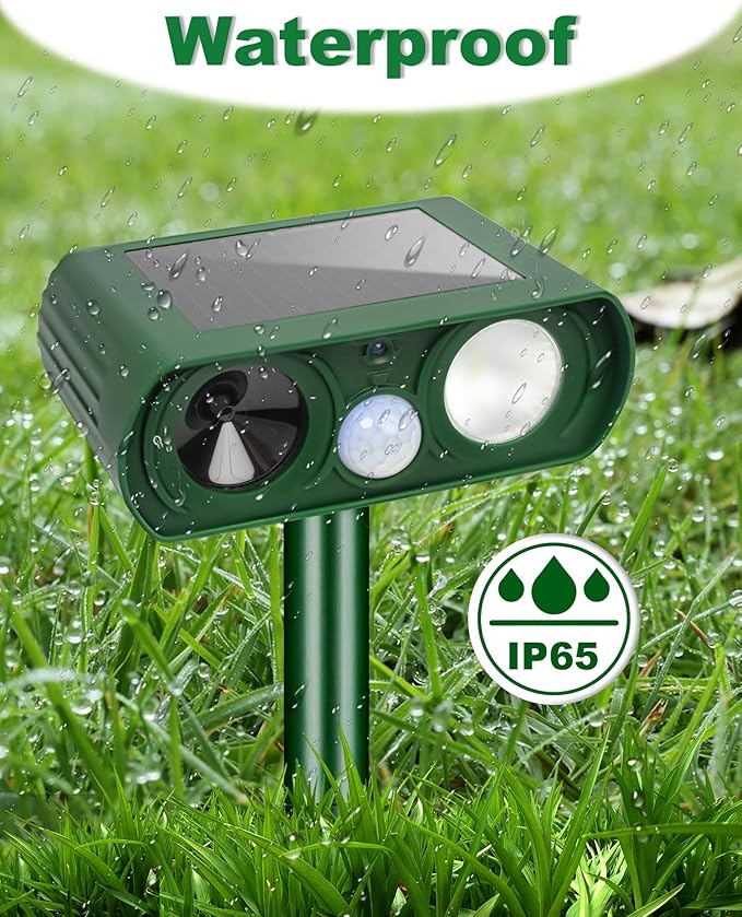 2PCS Solar Ultrasonic Animal Repellent Outdoor- Ultrasonic& Strobe Light Deer Repellent Devices for Deer/Cat/Squirrel/Raccoon/Rabbit/Bird/Owl/Dog - PIR Motion Detection, Yard Garden Protection