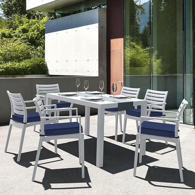 LVTXIII Patio Chair Cushions 19"x19"x3", Water-Repellent Outdoor Seat Cushions for Patio Furniture, Square Chair Pads with Ties for Home Garden Decoration, Set of 2, Navy Blue