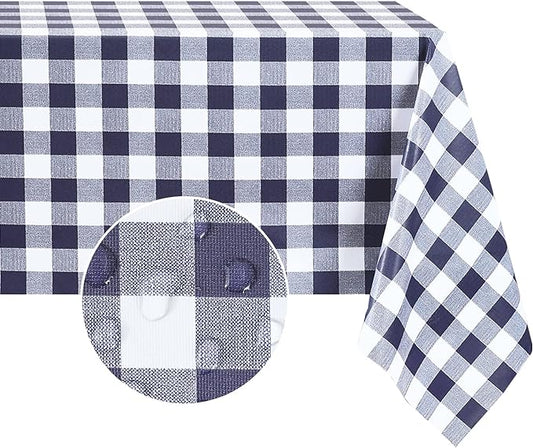 Romanstile Rectangle Vinyl PVC Tablecloth, 100% Waterproof Buffalo Plaid Plastic Table Cloth, Oil Proof Heavy Duty Wipeable Table Covers for Dining/Camping/Picnic/Outdoor - 54 x 78, Navy Blue
