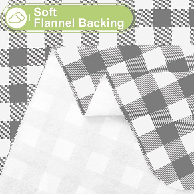 Smiry Rectangle Table Cloth, Waterproof Vinyl Tablecloth with Flannel Backing, Wipeable Buffalo Plaid Table Cover for Dining, Indoor and Outdoor (Grey & White, 54"x78")