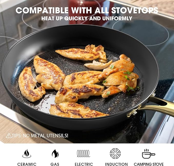 imarku Non stick Frying Pans, Long Lasting 10 Inch Frying Pan, Professional Nonstick Frying Pan Cast Iron Skillet, Stay Cool Handle, Easy Clean Oven Safe Pans, Birthday Day Gifts