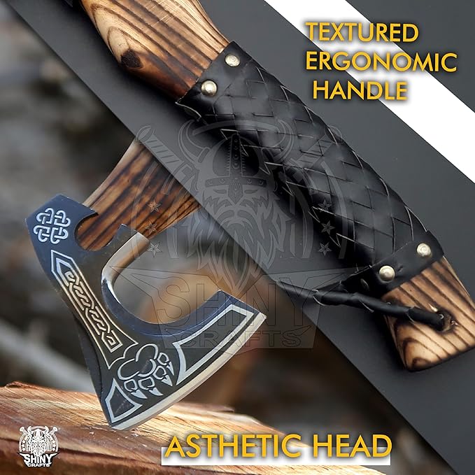 SHINY CRAFTS-Camping Axe Tomahawk Viking Bearded Axe Viking Axe Valentine's Day Gift Birthday Gift for him with Premium Leather Sheath (SCA-16)